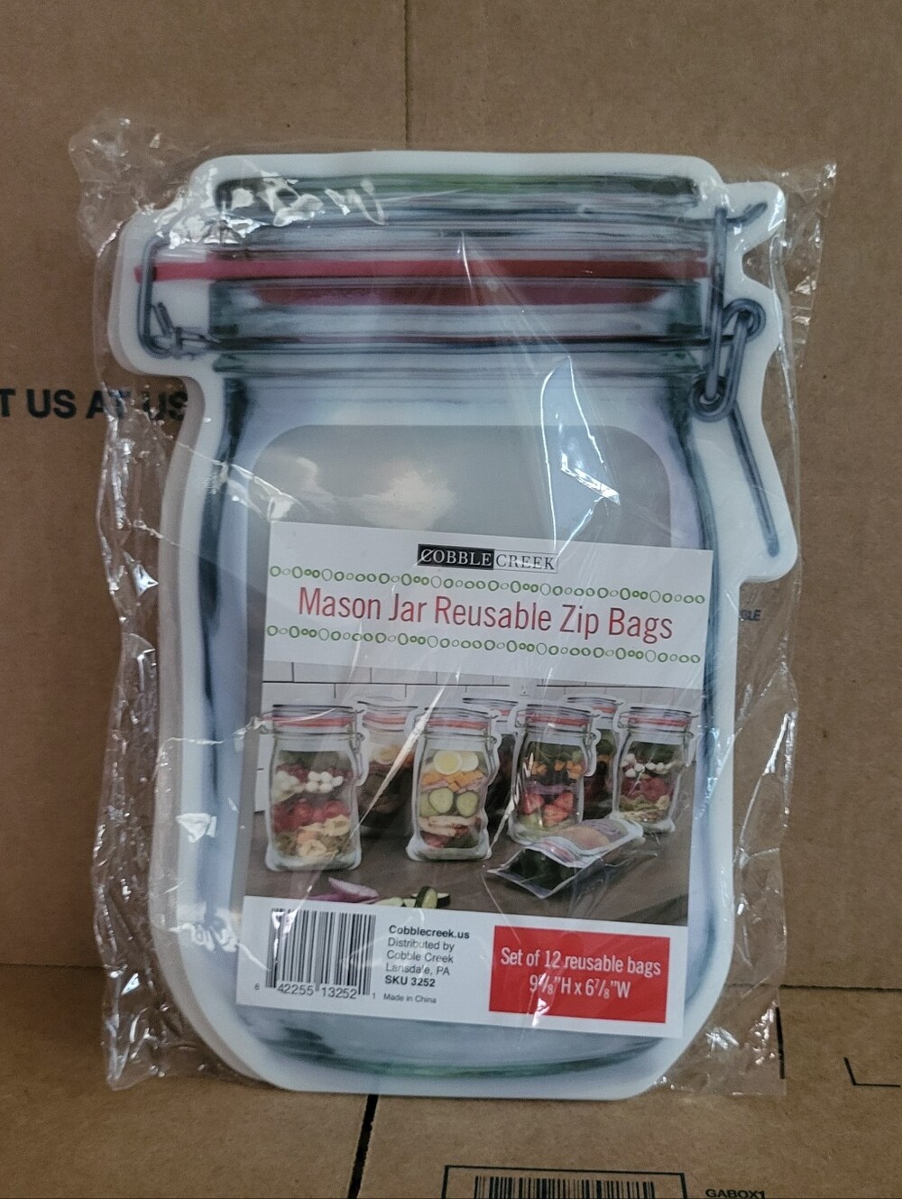 NEW Cobble Creek Mason Jar Reusable Zip Bags - Set of 12